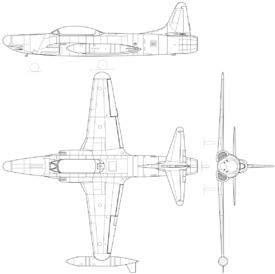 3-view line drawing of the Lockheed F-94A Starfire