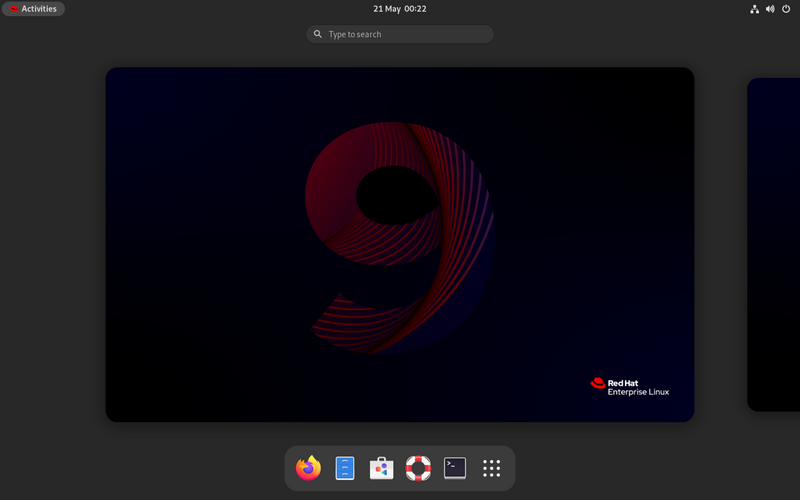 File:Red Hat Enterprise Linux 9 Workstation showing GNOME Shell 40.png