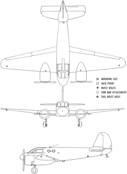 3-view line drawing of the Beechcraft AT-10 Wichita