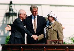 Bill Clinton, Yitzhak Rabin, Yasser Arafat at the White House 1993-09-13.jpg