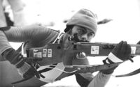 East German athlete using a toggle-action straight-pull rifle, 1980