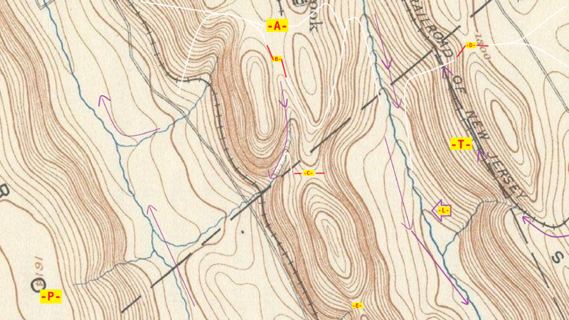 File:Cliffs Saddles Traverses Passes Ascents & Peaks-- from Sources of Nesquehoning creek from hzlt93sw-Rot90cw, LargerType.png