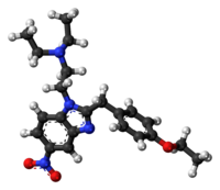 Ball-and-stick model of the etonitazene molecule