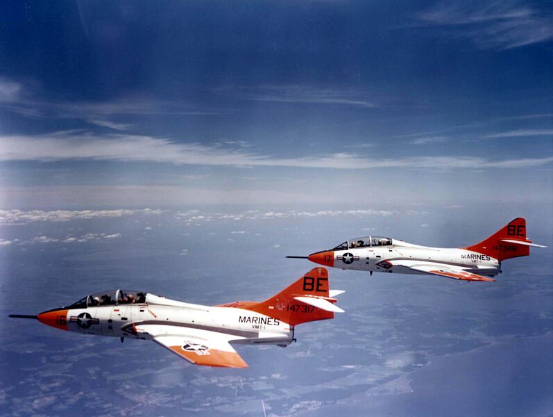 File:F8F-8T Cougars of VMT-1 in flight in 1962.jpg