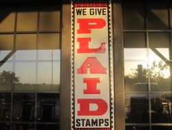 Plaid Stamp sign at Cracker Barrel, Lubbock, TX IMG 4691.JPG