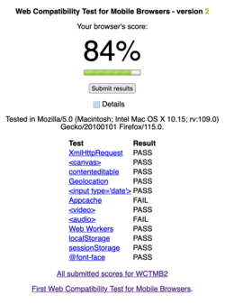 Scores for the second version of the test for Firefox 115