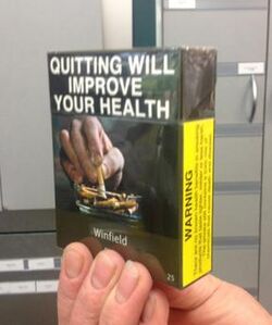 Australian cigarette pack with health warning December 2012.jpg