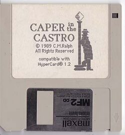 A picture of a gray floppy disk, whose label shows the game's title and a silhouette of a person in a coat leaning against a streetlight