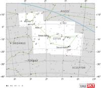 Diagram showing star positions and boundaries of the Cetus constellation and its surroundings