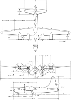 3-view line drawing of the Consolidated B-32 Dominator