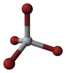 Ball-and-stick model of the titanium tetrabromide molecule