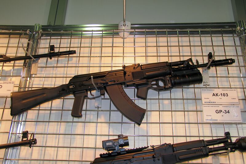 File:AK-103 assault rifle with GP-34 grenade launcher at Engineering Technologies 2012.jpg