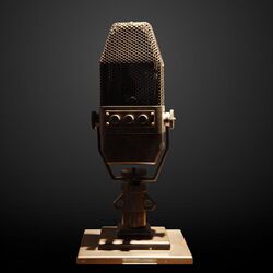 Black-and-white photo of rectangular microphone