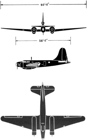 3-view silhouette of the Douglas B-23 Dragon