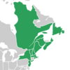 Symphyotrichum tradescantii distribution map: Canada — New Brunswick, Newfoundland, Nova Scotia, and Québec; US — Maine, Massachusetts, New Hampshire, New Jersey, New York, Rhode Island, and Vermont.