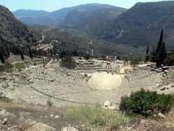 The ruins of the ancient Greek theatre of Delphi