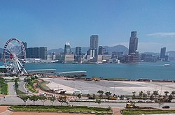 A partial view of the Central Harbourfront area, with the HKOW located on the left and a limited sight of the Kowloon skyline behind.