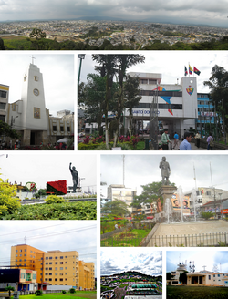 From top, left to right: Panoramic view of Santo Domingo, Cathedral of the Ascension of the Lord, City hall of Santo Domingo, monument to the Settler, Zaracay Park, Vista Hermosa Towers, Bomboli hill and Sanctuary of Holy Mary de Bomboli.