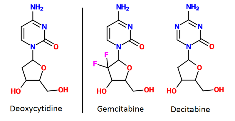 File:Deoxcytidine, Gemcitidine and Decitabine.png