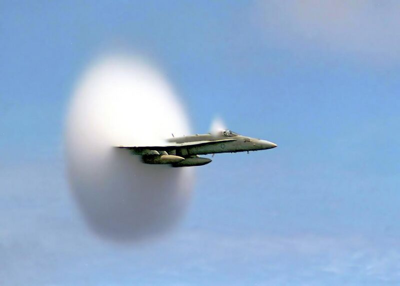 File:FA-18 Hornet breaking sound barrier (7 July 1999) - filtered.jpg