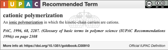 IUPAC definition for cationic polymerization