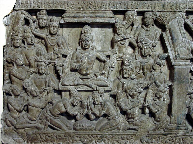 File:Buddha Preaching in Tushita Heaven. Amaravati, Satavahana period, 2d century AD. Indian Museum, Calcutta.jpg