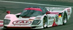 Dauer 962 LM - Mauro Baldi, Yannick Dalmas & Hurley Haywood at Mulsanne Corner at the 1994 Le Mans (31130420074) (cropped).jpg