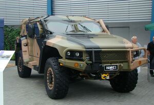 A Hawkei protected mobility vehicle on display at the 2014 MSPO