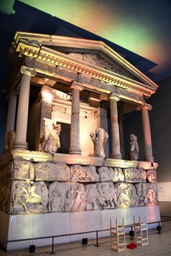 The Nereid Monument. From Xanthos (Lycia), modern-day Antalya Province, Turkey. 390-380 BCE. Room 17, the British Museum, London.jpg