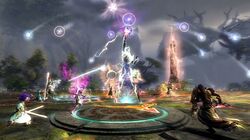 A screenshot of a group fighting the vale guardian raid boss from guild wars 2.