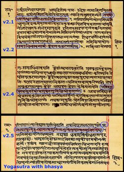 Yogasutra with Patanjali's bhasya, Sanskrit, Devanagari script, random sample pages f1v f2r f3v.jpg