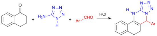 Multikomponentenreaktion von 1-Tetralon mit Aminotetrazol und aromatischem Aldehyd