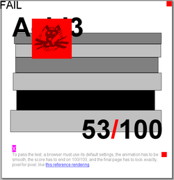 Screenshot of the test shows a broken layout.