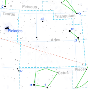 TZ Arietis is located in the constellation Aries.