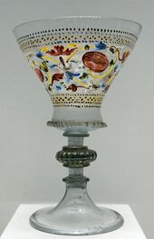 clear goblet decorated with roses