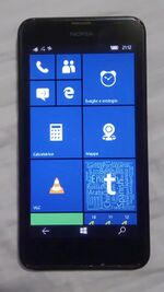 The Nokia lumia 635 1GB RAM running windows 10 mobile on the start screen