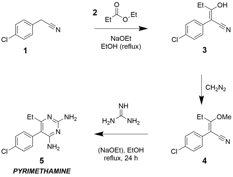 File:Pyrimethamine traditional synthesis.png