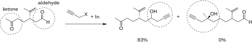 Updated chemoselective propargylation of aldehyde.svg