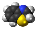 Space-filling model of the 2H-1,4-benzothiazine molecule