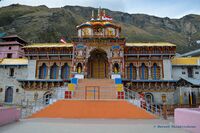 image showing Badrinath temple with the mountain in the background