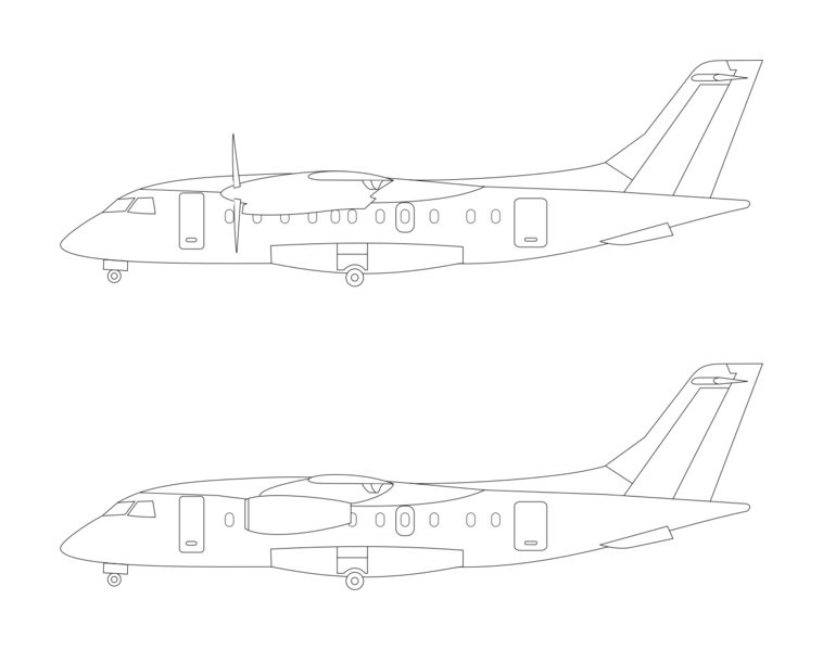 File:Dornier Do 328 and Fairchild Dornier 328JET profile line drawing.svg