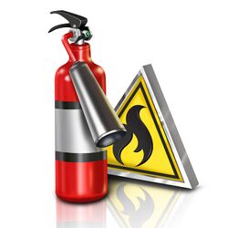 Fire extinguisher with sign.JPG