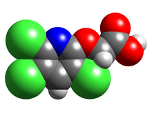 Space-filling model of the triclopyr molecule