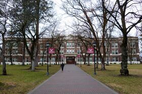 Showalter Hall at Eastern Washington University, a three-storey brick building currently serving as the administrative building.