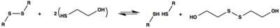 Reaction scheme for the cleavage of disulfide bonds by 2-mercaptoethanol
