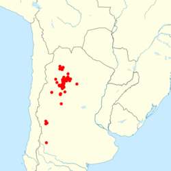 Map of southern South America showing highlighted collection localities in northern Argentina