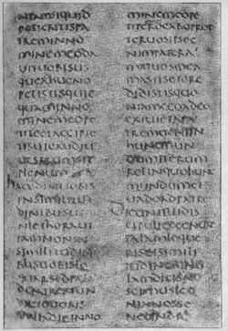 Codex Vercellensis - Old Latin gospel (John ch. 16, v. 23-30) (The S.S. Teacher's Edition-The Holy Bible - Plate XXXII).jpg