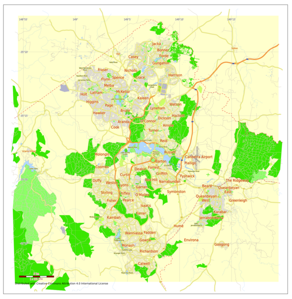 File:Free printable and editable vector map of Canberra Australia.svg