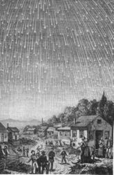 A sky full of shooting stars over a village