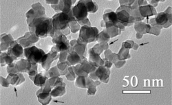 An electron micrograph of nanoparticles, all about the same size